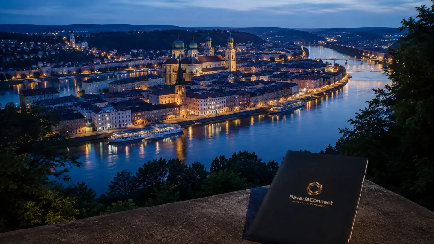 Passau Panorama zur blauen Stunde – BavariaConnect Marketing, Investments und Unternehmensberatung