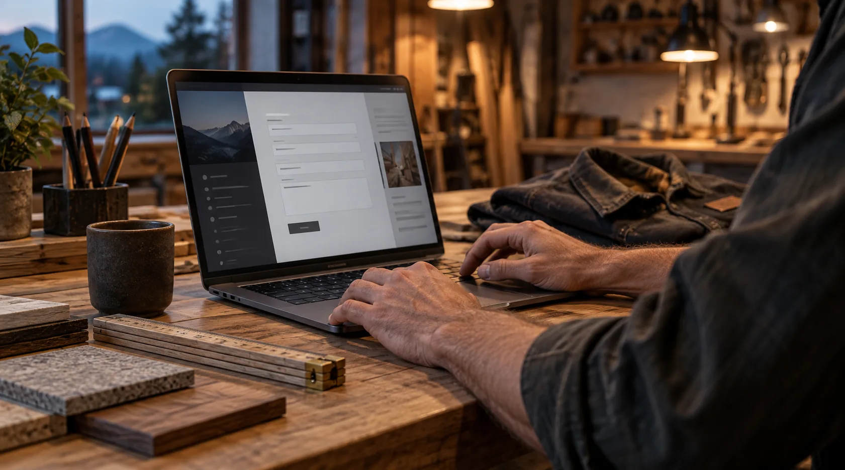 Beispiel eines Anfrageformulars auf einem Laptop in einer Werkstatt