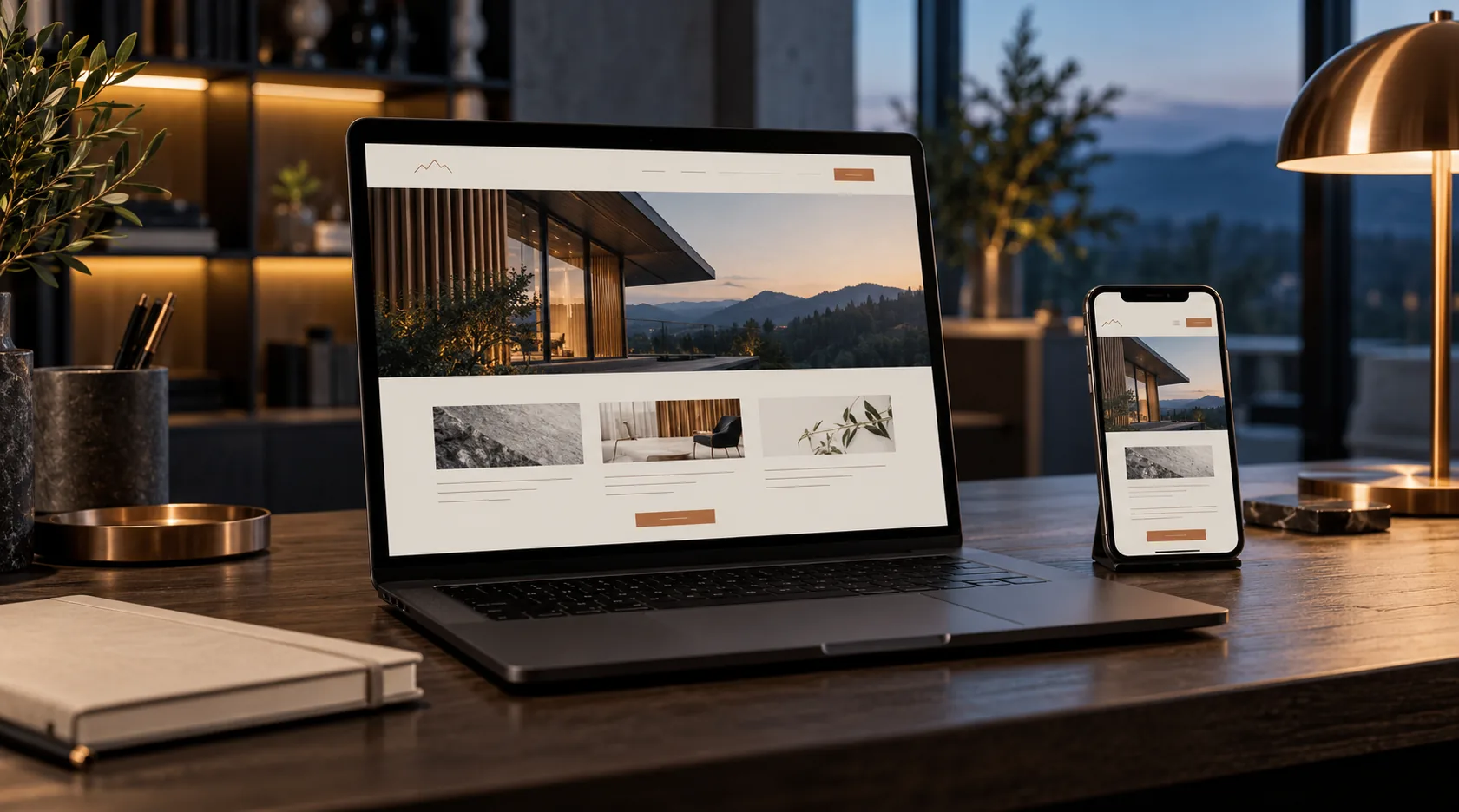 Laptop und Smartphone mit aufeinander abgestimmter Website-Darstellung